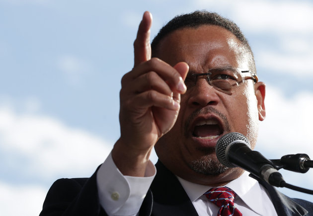 WASHINGTON, DC - DECEMBER 07: U.S. Rep. Keith Ellison (D-MN) (C) speaks during a rally on jobs December 7, 2016 at Freedom Plaza in Washington, DC. Our Revolution and Good Jobs Nation, the organizer, held a rally lead by Sen. Bernie Sanders (I-VT) to demand good jobs and workers' rights from the incoming President-elect Donald Trump administration. (Photo by Alex Wong/Getty Images)